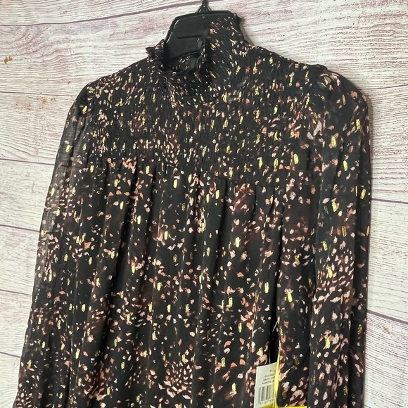 CeCe Pintuck Yoke Smocked Waist Party Holiday Mock Neck Dress Medium New - Picture 9 of 13